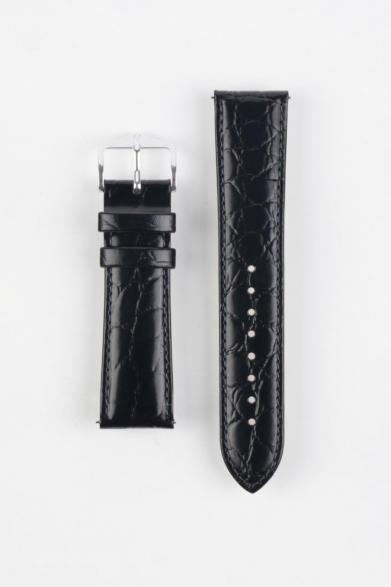 CROCOGRAIN Black Crocodile Embossed Leather Watch Strap HS by