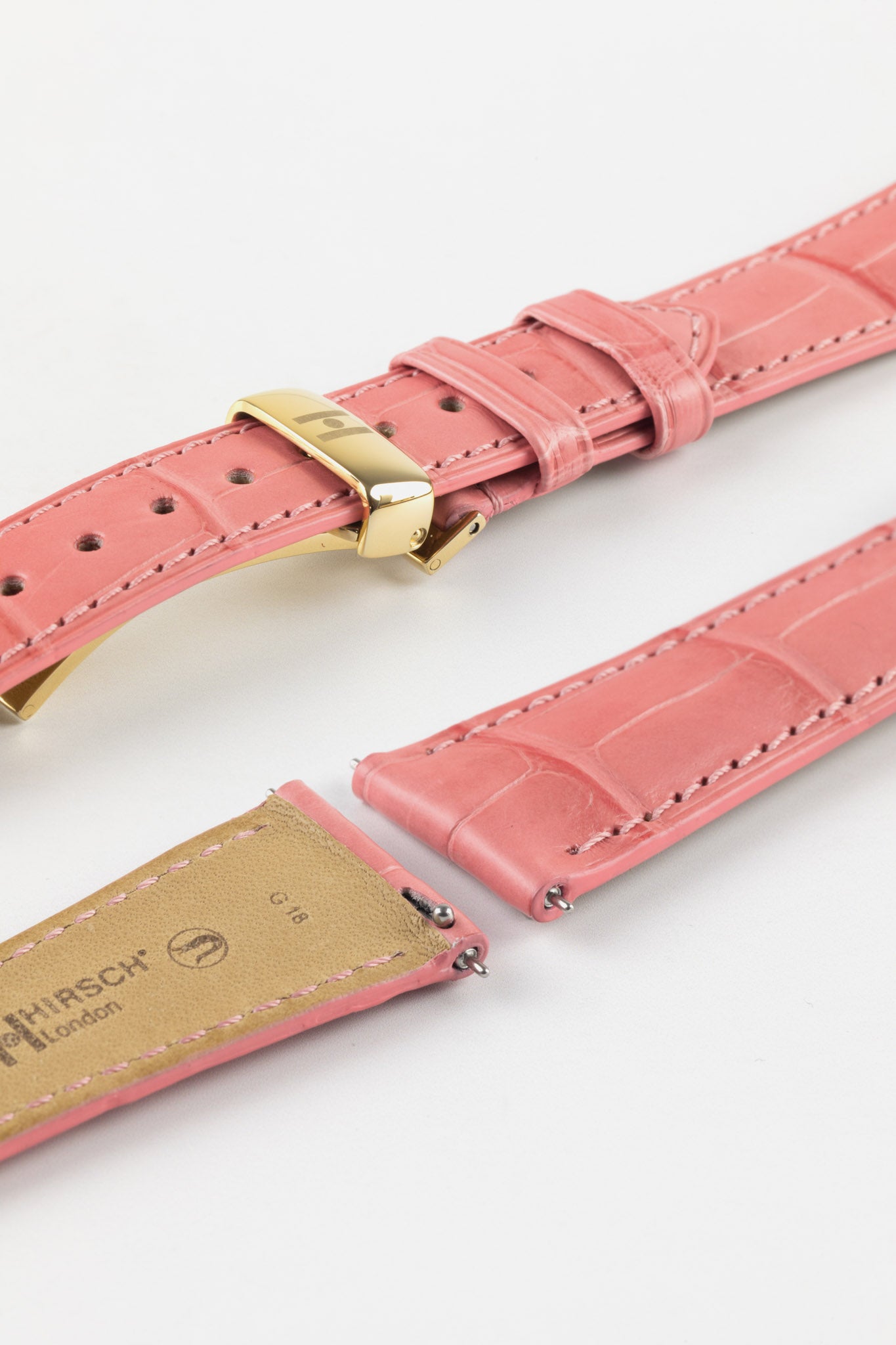 ABP Matt Pink Alligator Leather Watch Strap with Ecru stitching