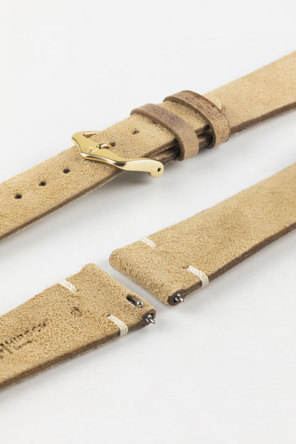 Hirsch SERRO Suede Watch Strap in Gold Brown