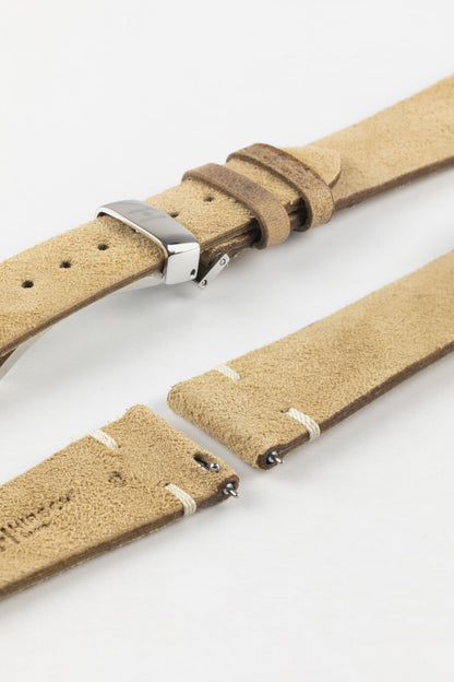 Hirsch SERRO Suede Watch Strap in Gold Brown