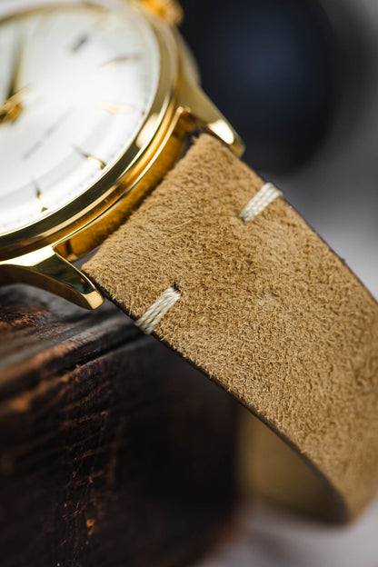 Hirsch SERRO Suede Watch Strap in Gold Brown