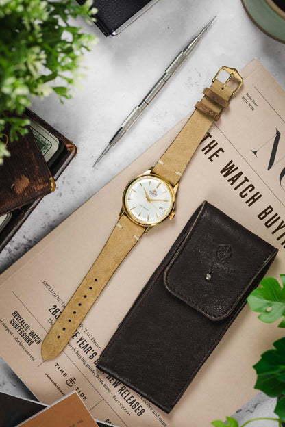 Hirsch SERRO Suede Watch Strap in Gold Brown