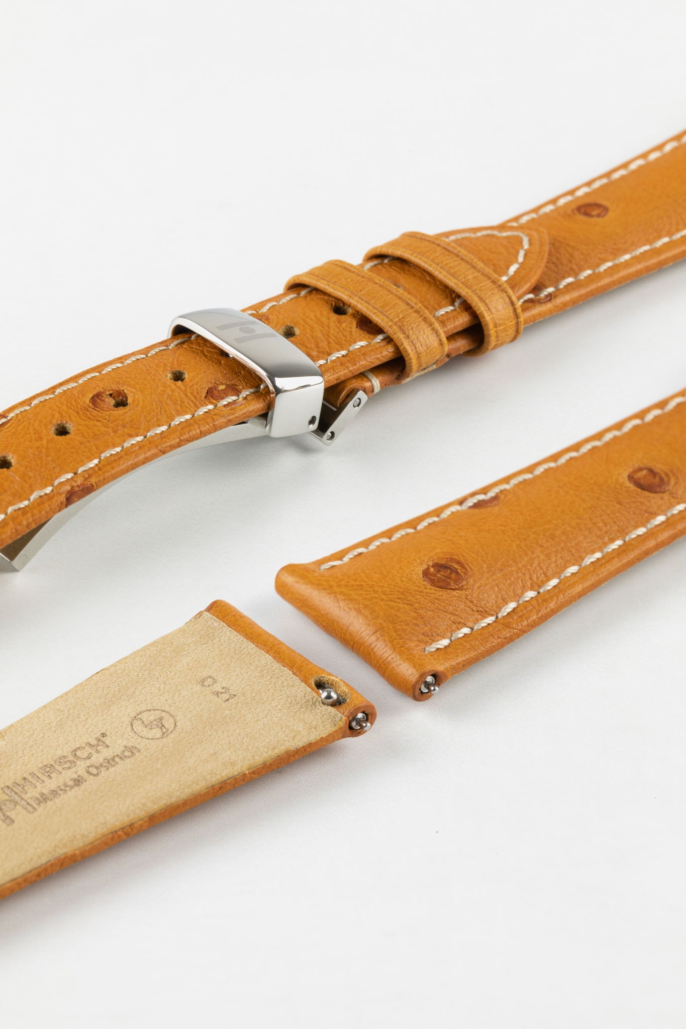 Hirsch Massai Ostrich Leather Watch Strap - Golden Brown - L