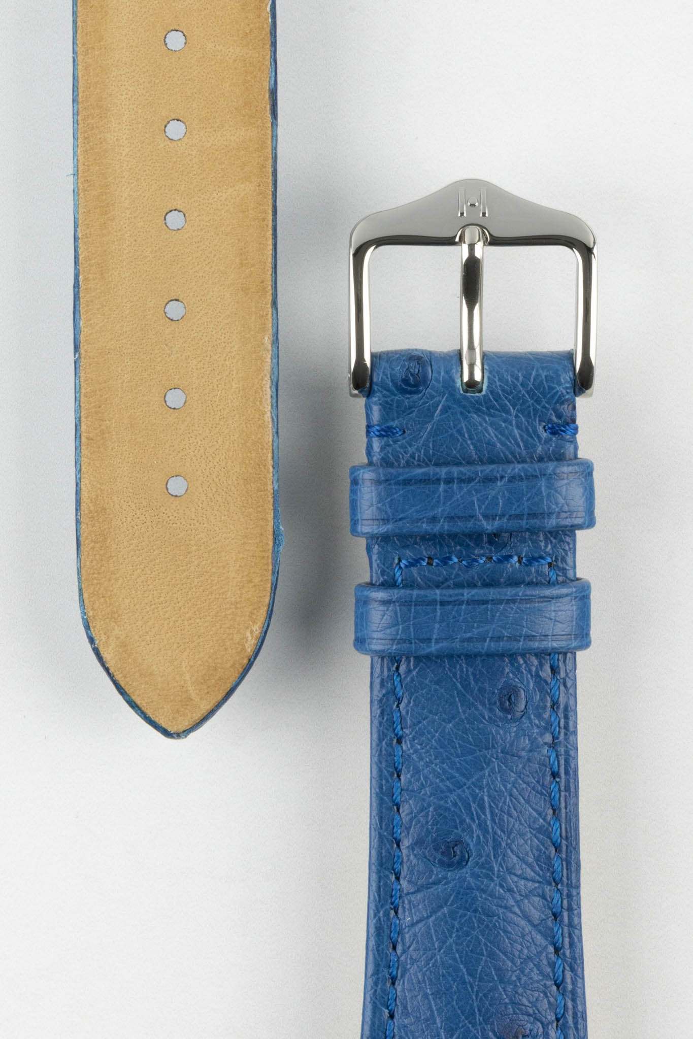 Ostrich Grain 20mm Blue Leather Watch Strap